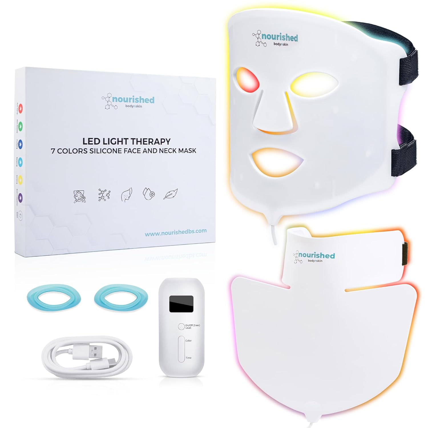 LED Light Therapy 7 Colors Silicone Face and Neck Mask