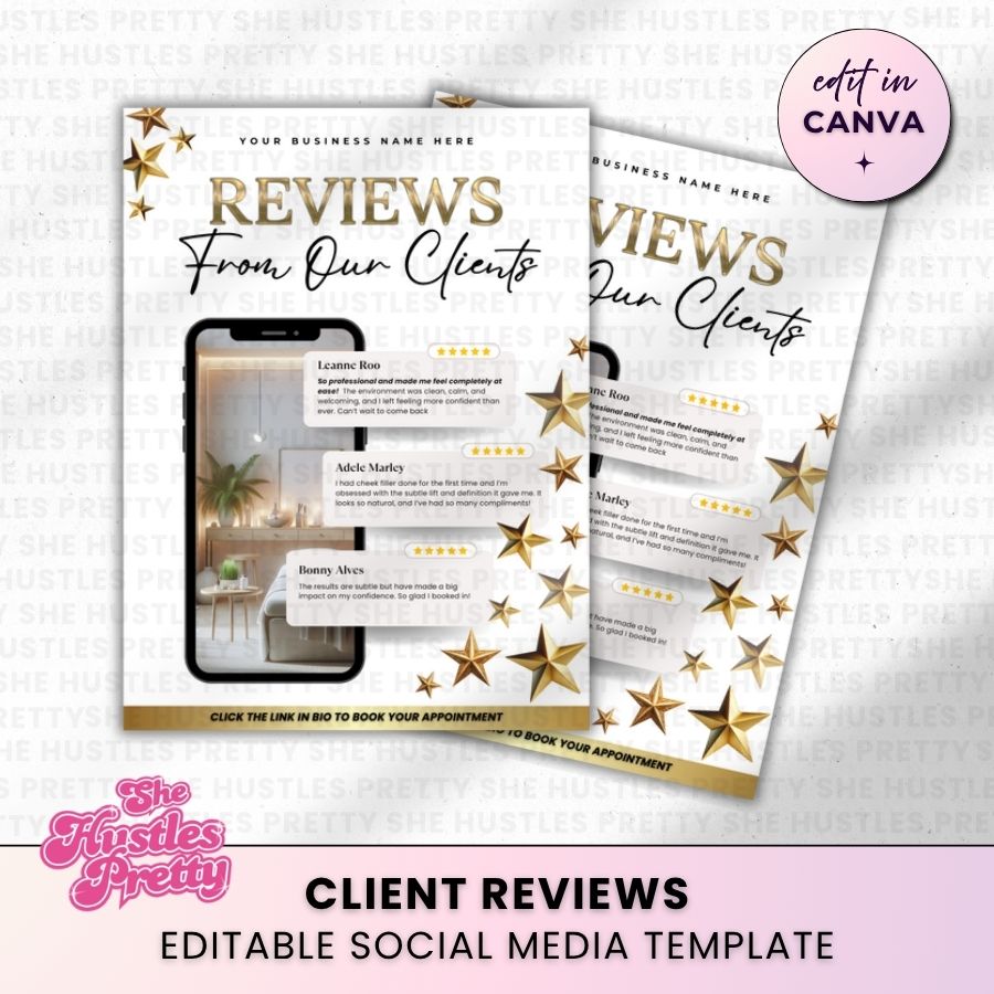 Client Review Template for Social Media | White & Gold | For Beauty Professionals