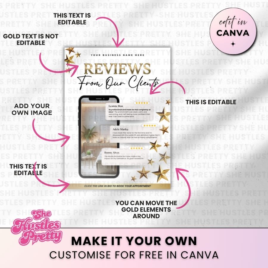 Client Review Template for Social Media | White & Gold | For Beauty Professionals