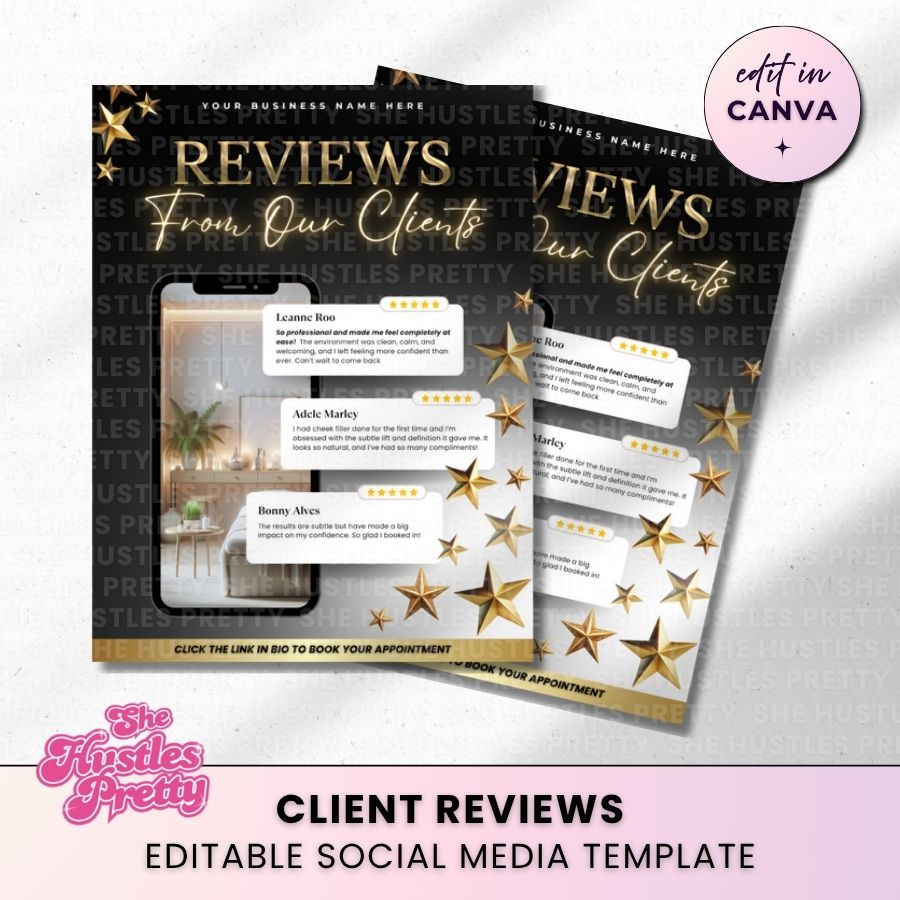 Client Review Template for Social Media | Black & Gold | For Beauty Professionals