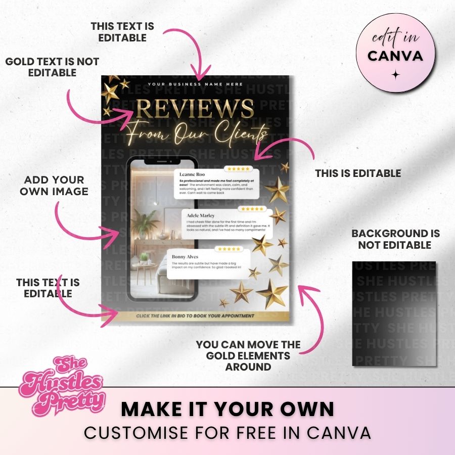 Client Review Template for Social Media | Black & Gold | For Beauty Professionals
