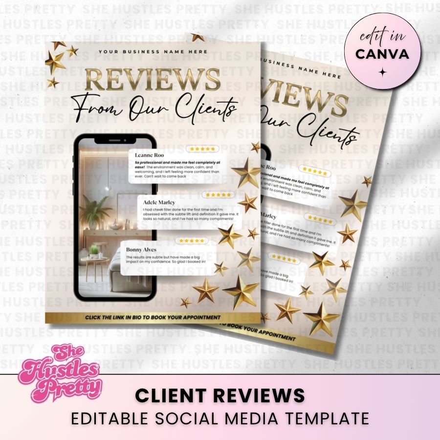 Client Review Template for Social Media | Beige & Gold | For Beauty Professionals