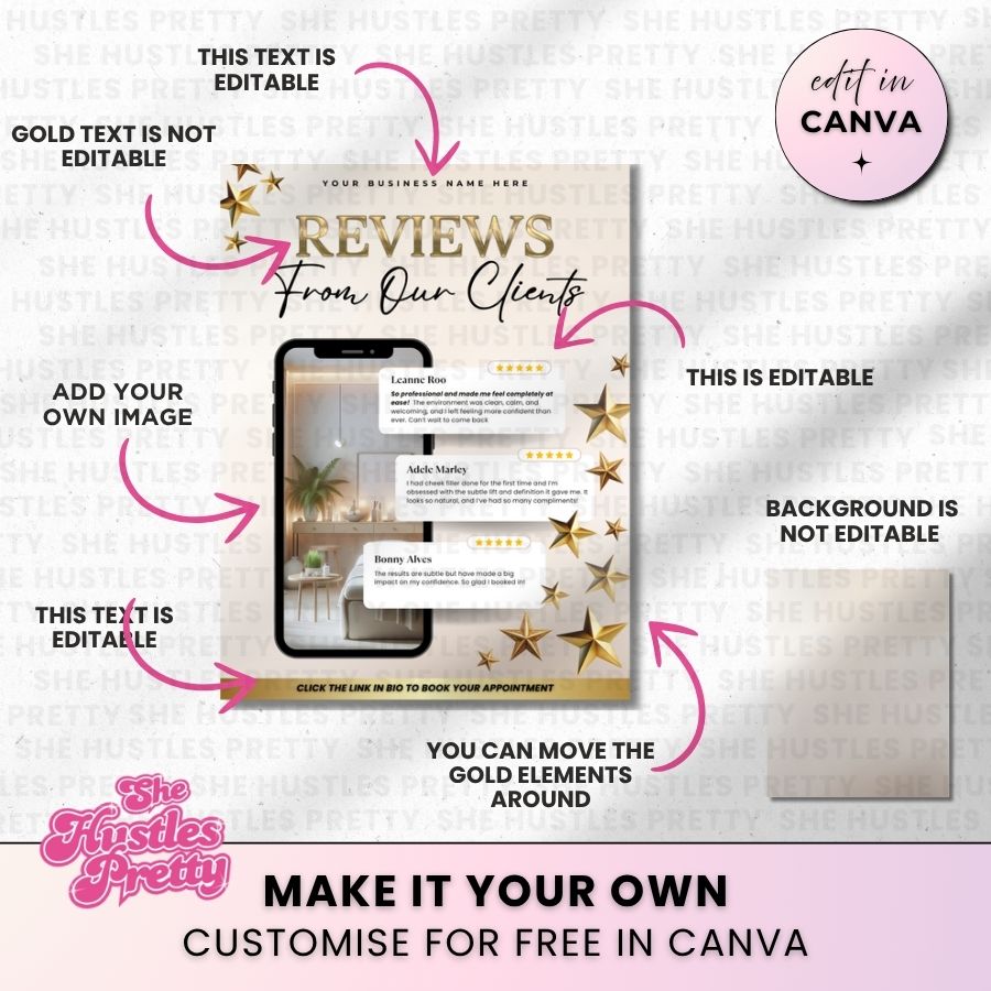 Client Review Template for Social Media | Beige & Gold | For Beauty Professionals