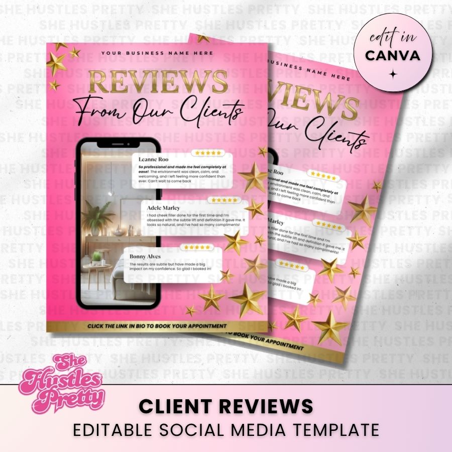 Client Review Template for Social Media | Pink & Gold | For Beauty Professionals