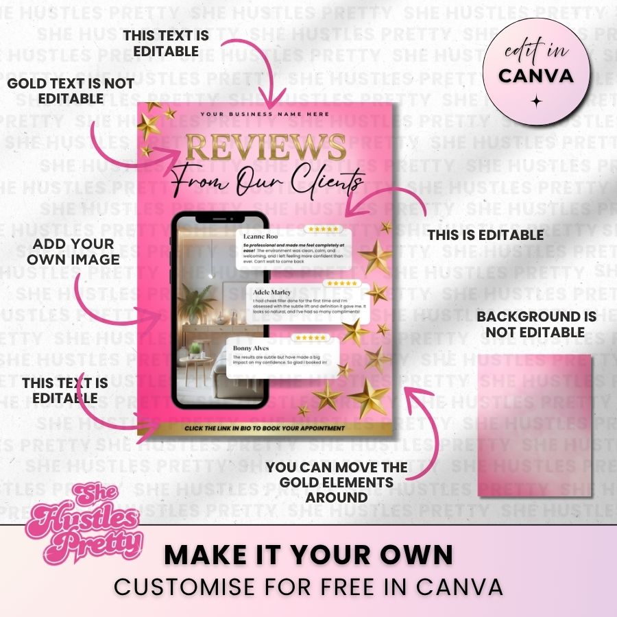Client Review Template for Social Media | Pink & Gold | For Beauty Professionals