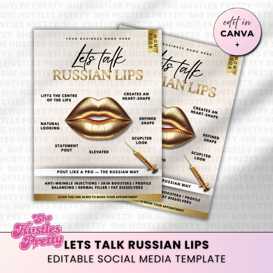 Russian Lips Template for Social Media | Beige & Gold | For Beauty Professionals
