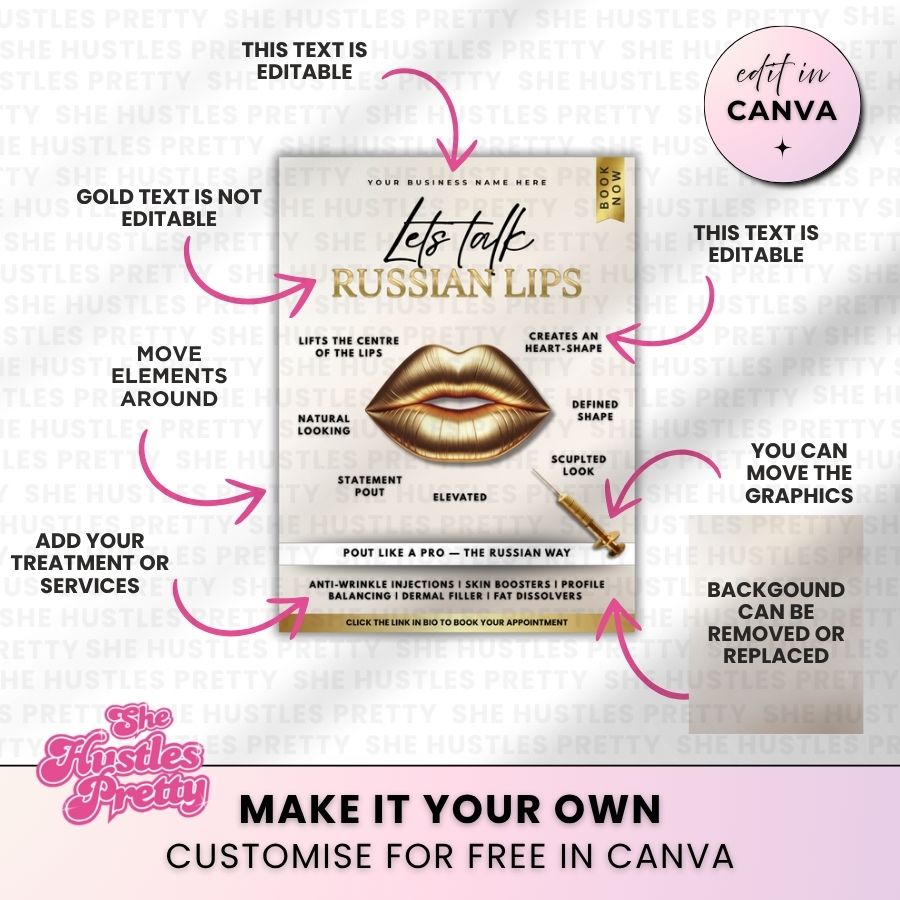 Russian Lips Template for Social Media | Beige & Gold | For Beauty Professionals