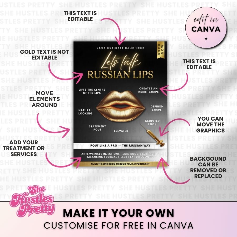 Russian Lips Template for Social Media | Black & Gold Luxe | For Beauty Professionals