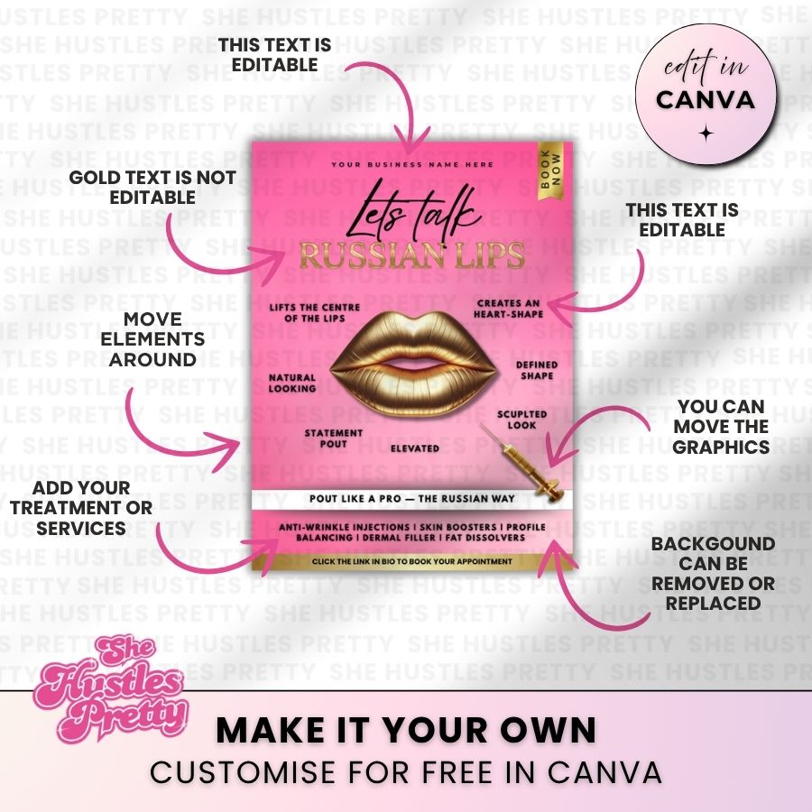 Russian Lips Template for Social Media | Pink & Gold Luxe | For Beauty Professionals