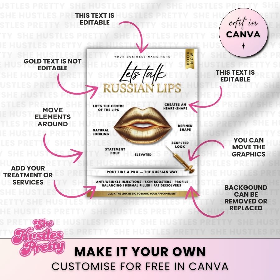 Russian Lips Template for Social Media | White & Gold Luxe | For Beauty Professionals
