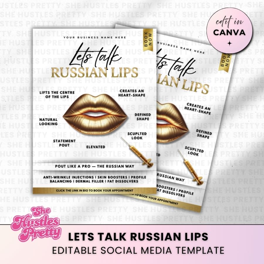 Russian Lips Template for Social Media | White & Gold Luxe | For Beauty Professionals