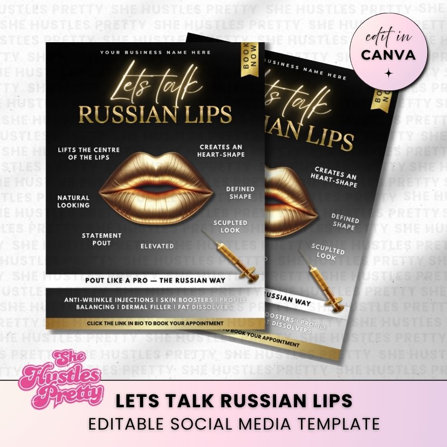 Russian Lips Template for Social Media | Black & Gold Luxe | For Beauty Professionals