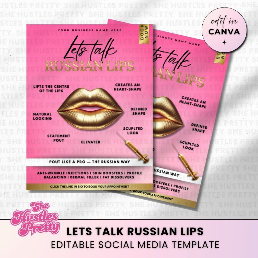 Russian Lips Template for Social Media | Pink & Gold Luxe | For Beauty Professionals