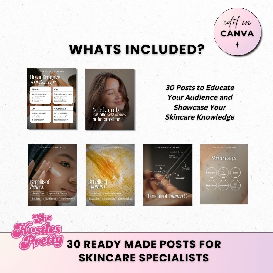 Skincare Specialist Bundle of 30 Templates | Social Media Marketing for Beauty Professionals | Neutral 