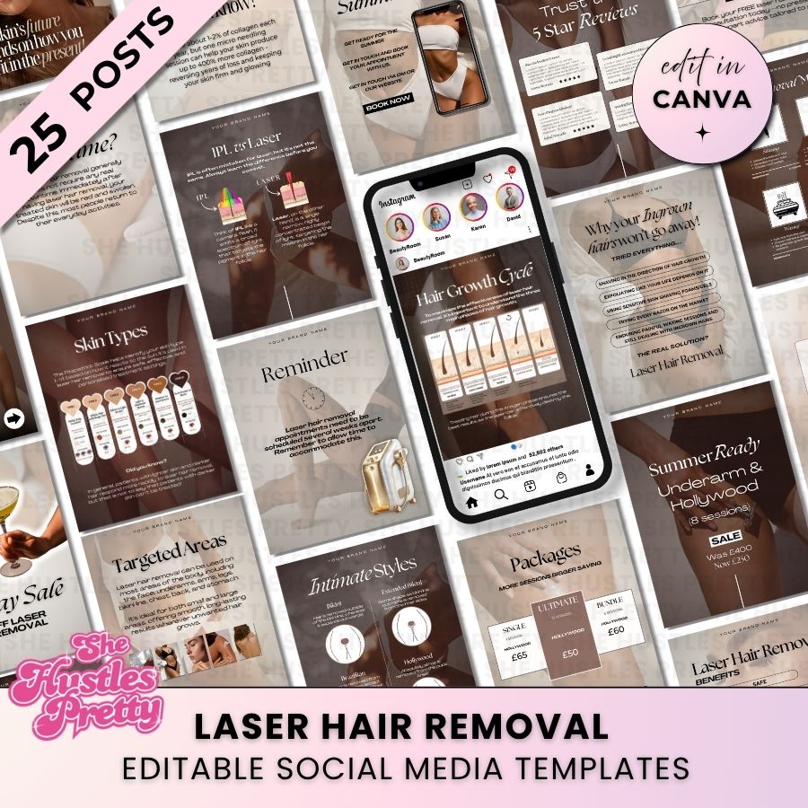 Laser Hair Removal 25 Templates | Social Media Marketing for Beauty Professionals | Neutral