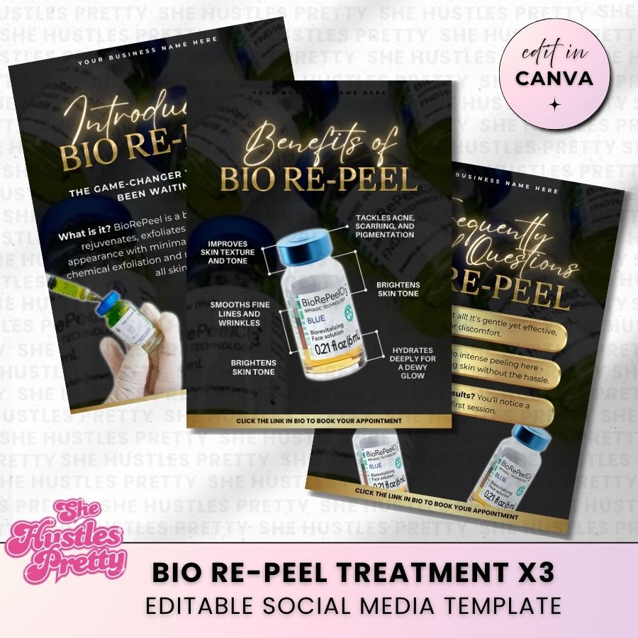 Bio-Repeel Treatment Templates x 3 for Social Media | Black & Gold | For Aestheticians