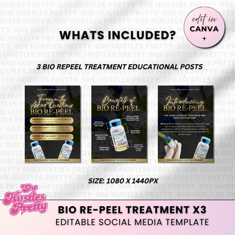 Bio-Repeel Treatment Templates x 3 for Social Media | Black & Gold | For Aestheticians