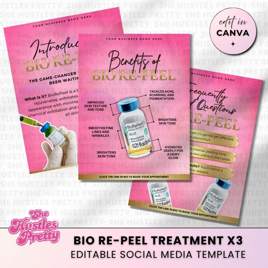 Bio-Repeel Treatment Templates x 3 for Social Media | Pink & Gold | For Aestheticians