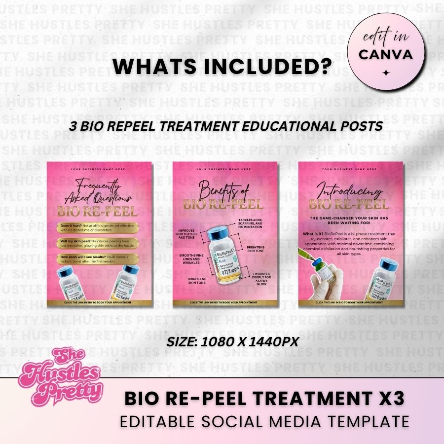 Bio-Repeel Treatment Templates x 3 for Social Media | Pink & Gold | For Aestheticians