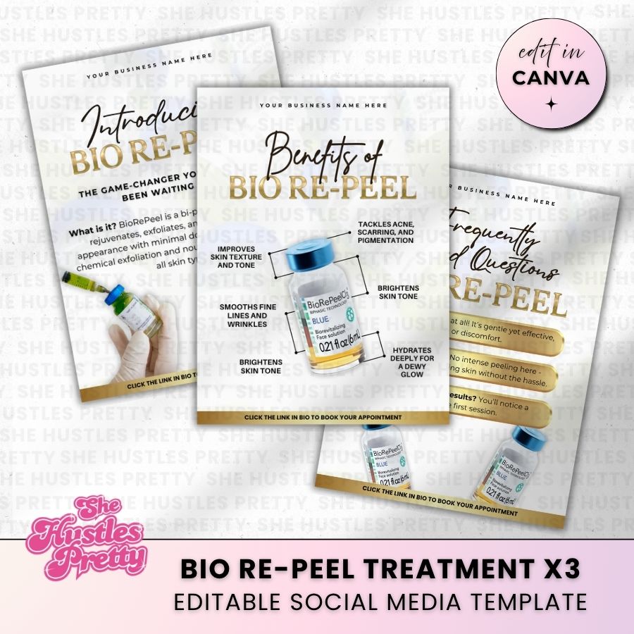Bio-Repeel Treatment Templates x 3 for Social Media | White & Gold | For Aestheticians