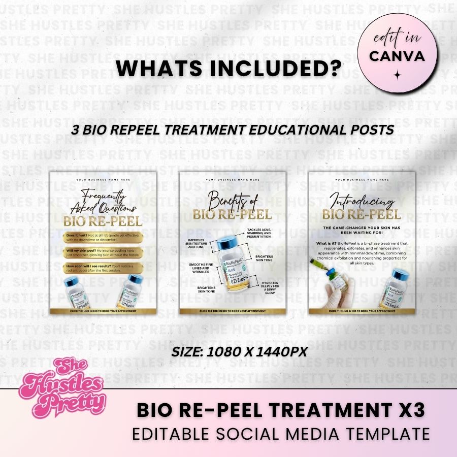Bio-Repeel Treatment Templates x 3 for Social Media | White & Gold | For Aestheticians