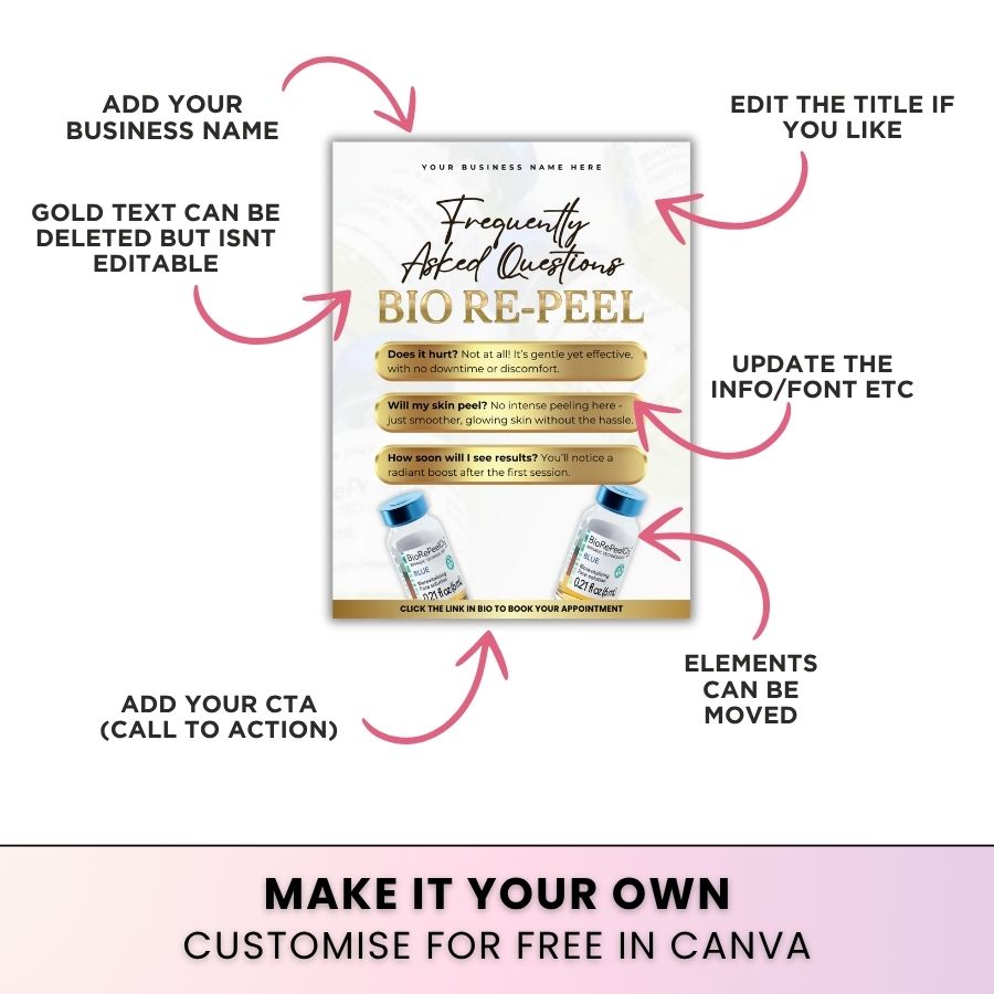 Bio-Repeel Treatment Templates x 3 for Social Media | White & Gold | For Aestheticians