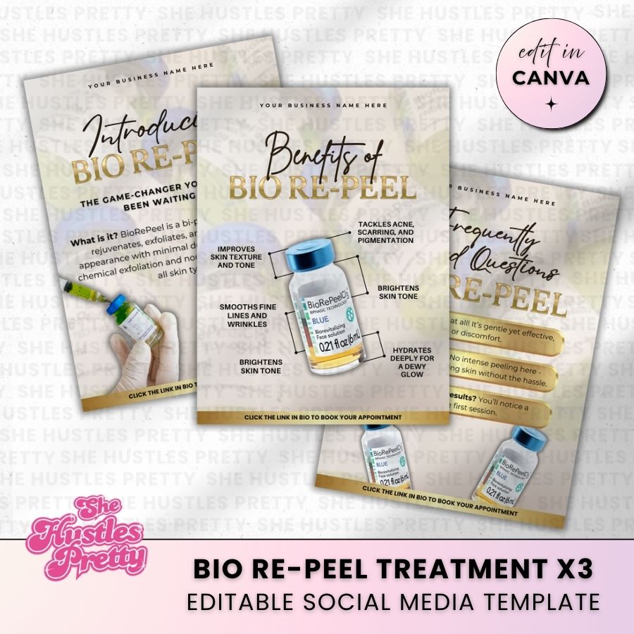 Bio-Repeel Treatment Templates x 3 for Social Media | Beige & Gold | For Aestheticians
