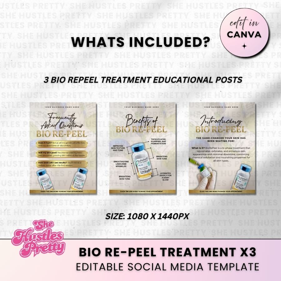 Bio-Repeel Treatment Templates x 3 for Social Media | Beige & Gold | For Aestheticians