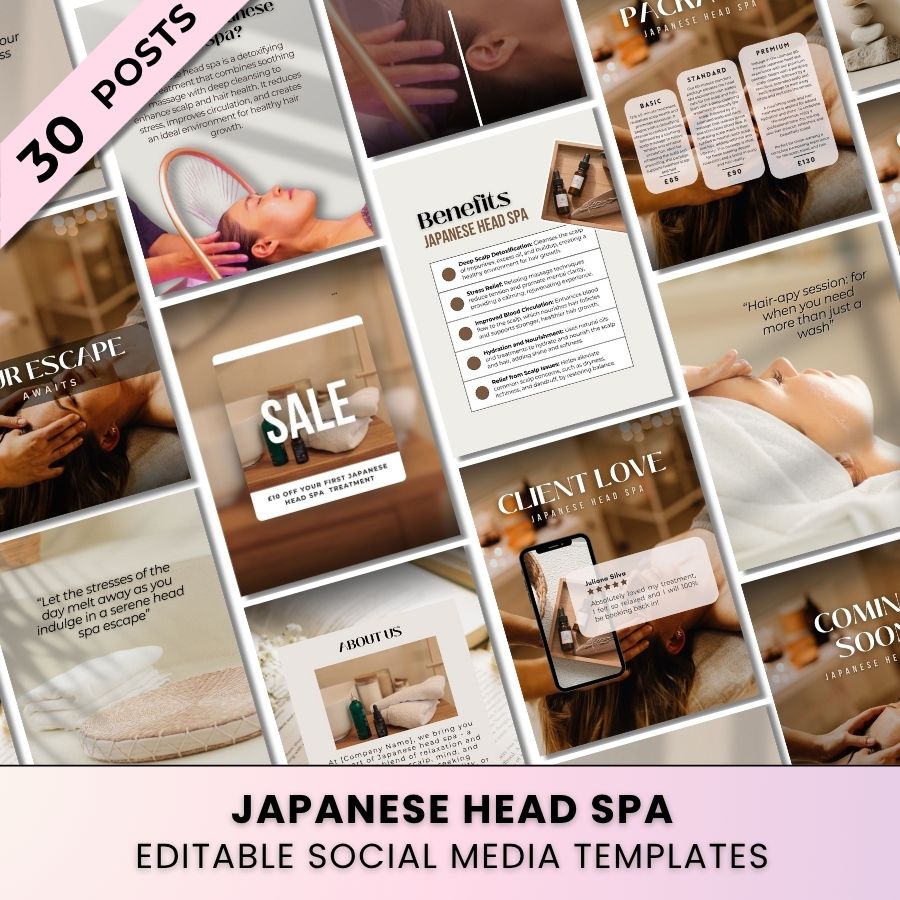 Japanese Head Spa New Biz Bundle 30 Posts | Social Media Marketing for Beauty Professionals | Neutral 