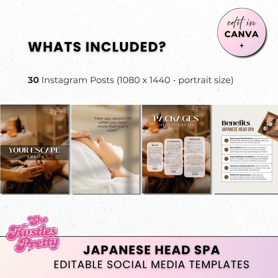 Japanese Head Spa New Biz Bundle 30 Posts | Social Media Marketing for Beauty Professionals | Neutral 