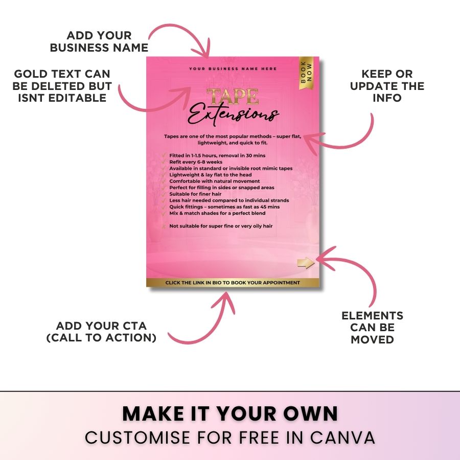 Hair Extension Methods Carousel for Social Media | Pink & Gold | For Beauty Professionals