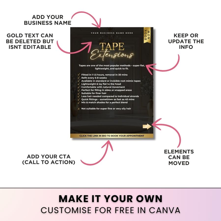 Hair Extension Methods Carousel for Social Media | Black & Gold | For Beauty Professionals
