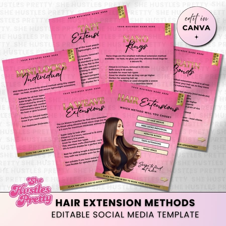 Hair Extension Methods Carousel for Social Media | Pink & Gold | For Beauty Professionals
