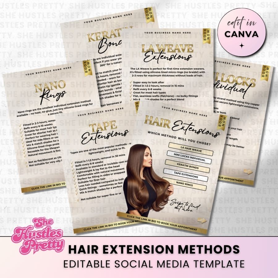 Hair Extension Methods Carousel for Social Media | Beige & Gold | For Beauty Professionals