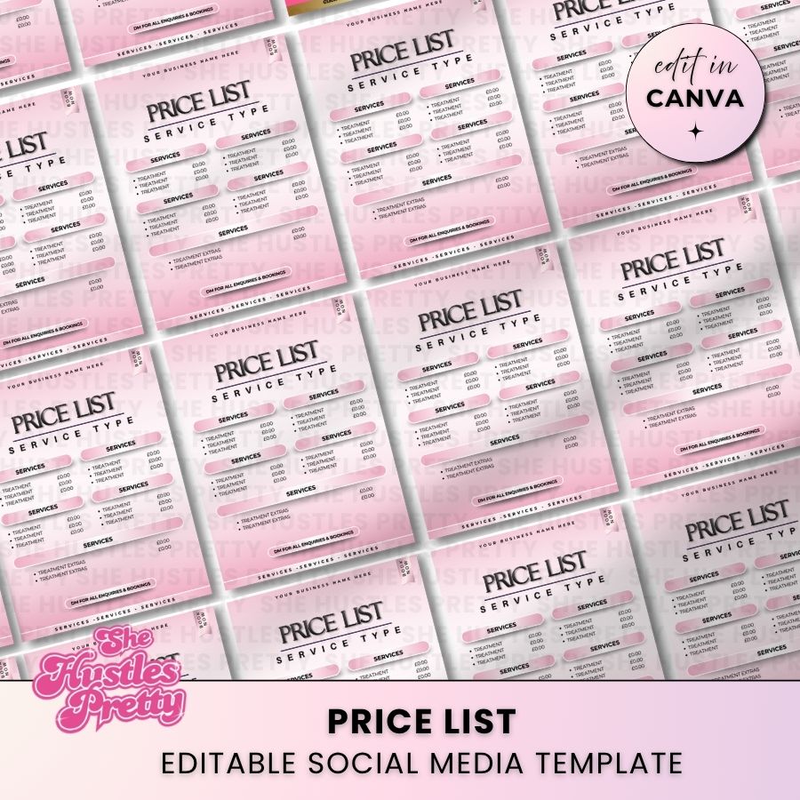 Price List Template for Social Media | White & Pink | For Beauty Professionals