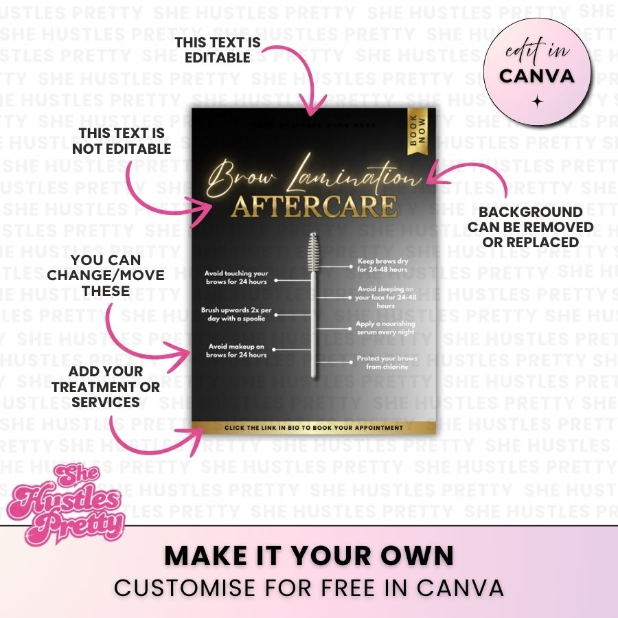 Brow Lamination - Aftercare | Social Media Templates | Black & Gold Luxe
