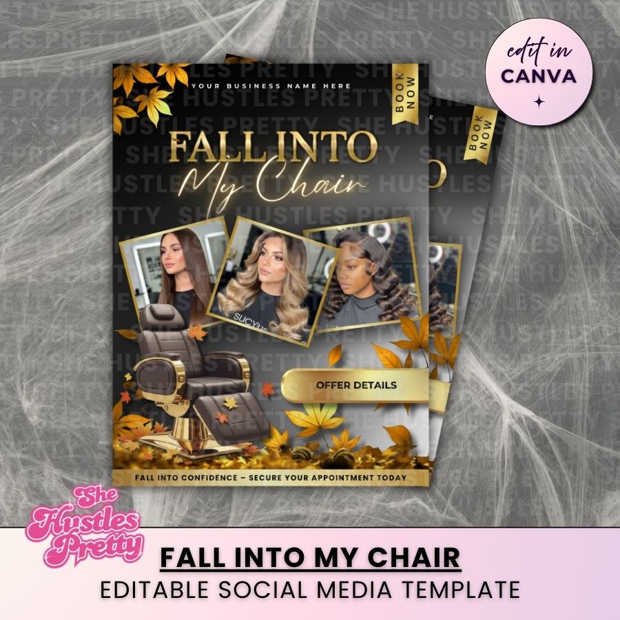 Fall into my Chair Halloween Template | Black & Gold | For Beauty Professionals