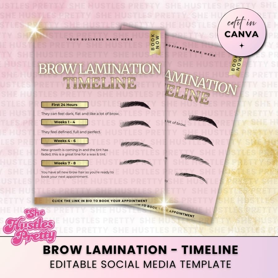 Brow Lamination - Timeline | Social Media Templates | Baby Pink & Gold