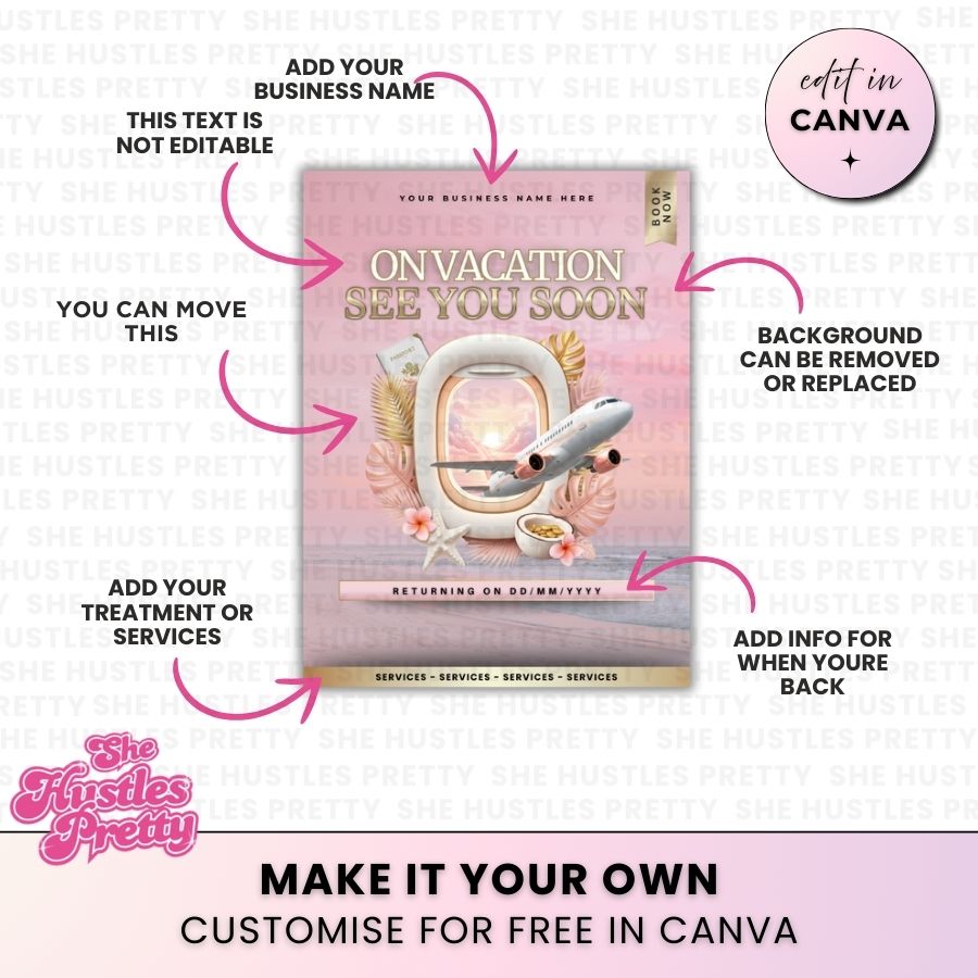 Out of Office Vacation Template for Social Media | Baby Pink & Gold | For Beauty Professionals