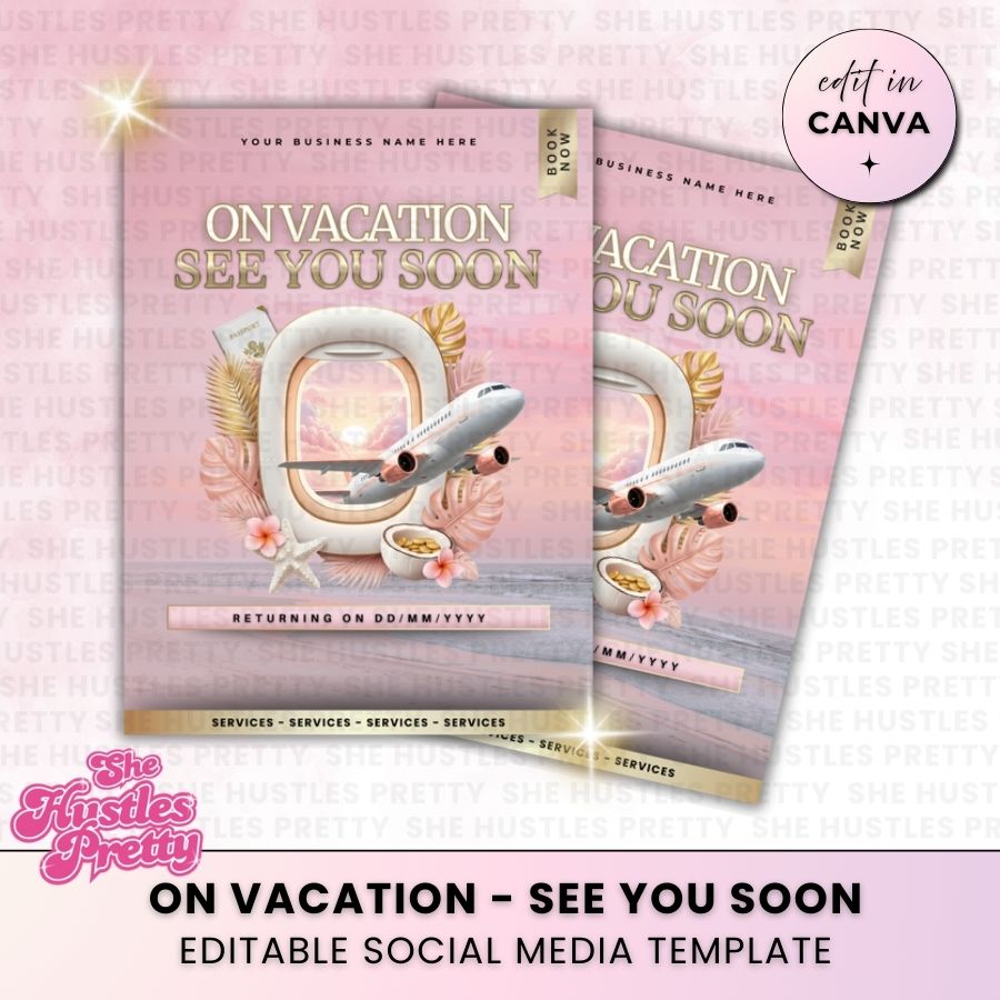 Out of Office Vacation Template for Social Media | Baby Pink & Gold | For Beauty Professionals