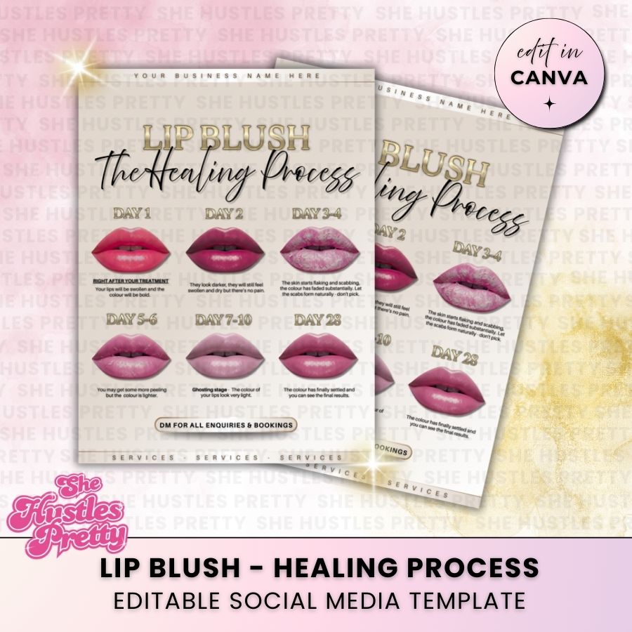 Lip Blush Healing Process Template for Social Media | Golden Nude | For SPMU