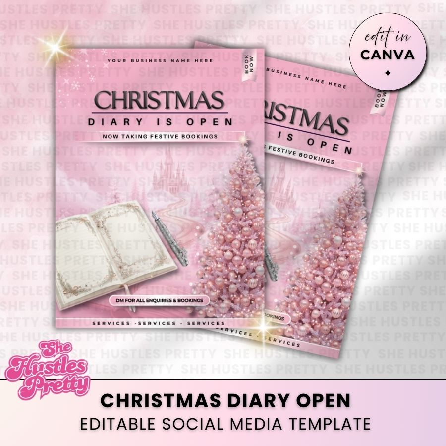 Christmas Dairy Open Template | White & Pink | For Beauty Professionals