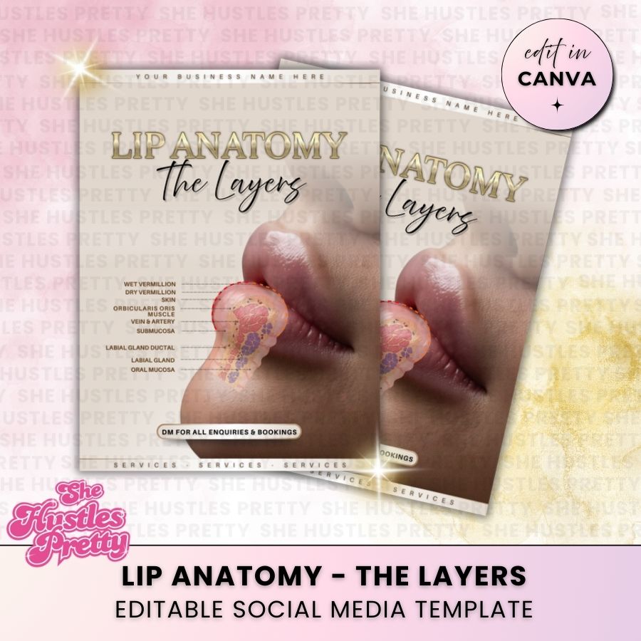 Lip Anatomy Layers Template for Social Media | Golden Nude | For SPMU or Aesthetician