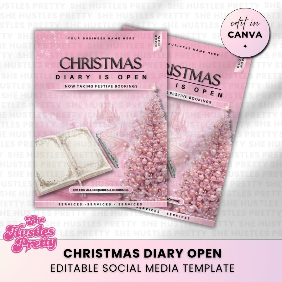 Christmas Dairy Open Template | White & Pink | For Beauty Professionals