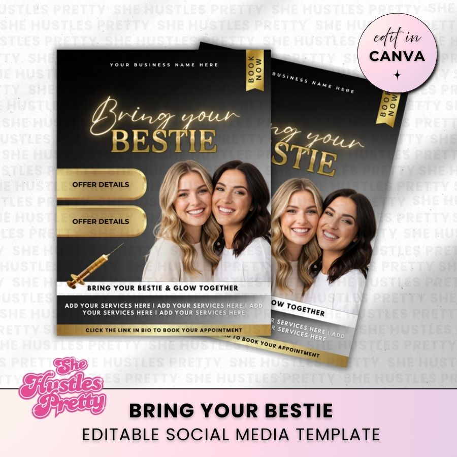Bring your Bestie Template for Social Media | Beige & Gold | For Beauty Professionals