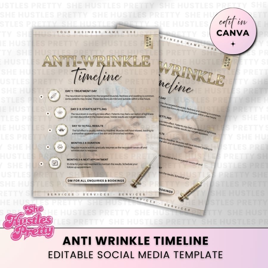  Anti-Wrinkle Timeline Template for Social Media | Golden Nude | For Aestheticians