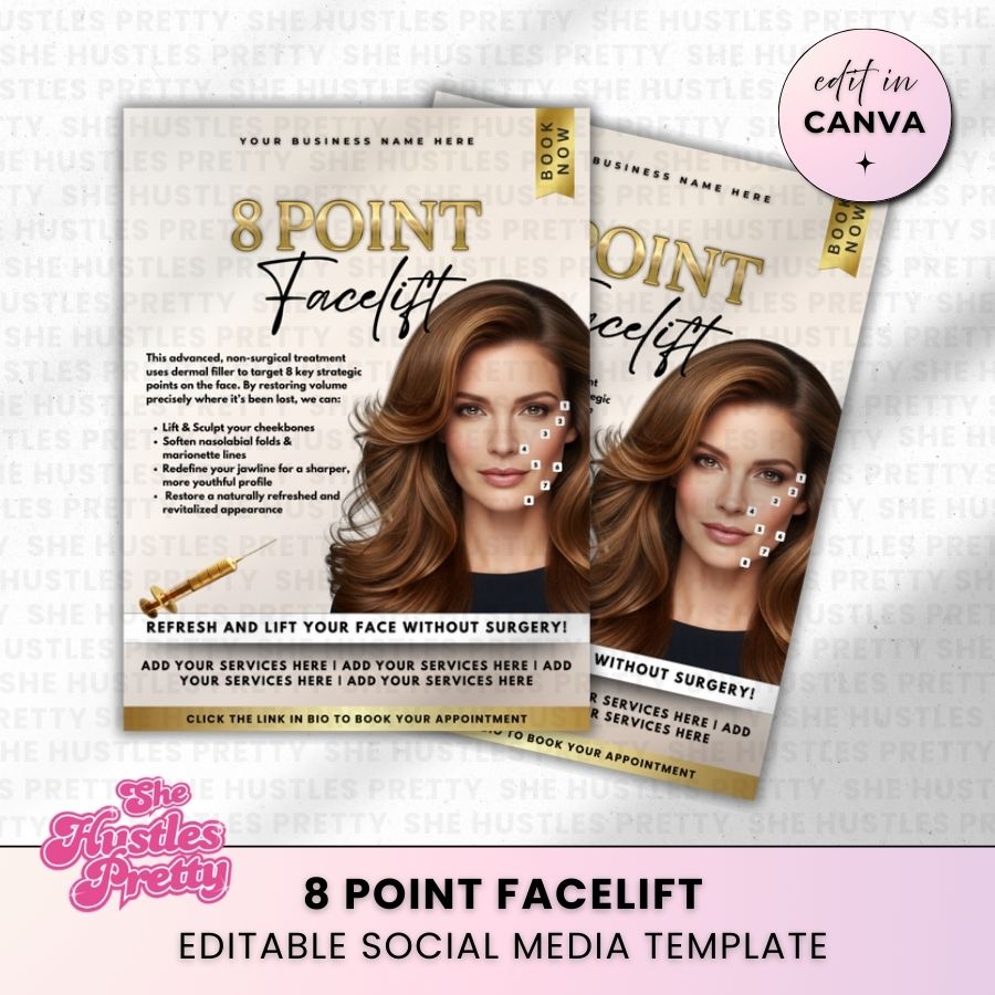 8 Point Face Lift Anti-Wrinkle Template for Social Media | Beige & Gold | For Aestheticians