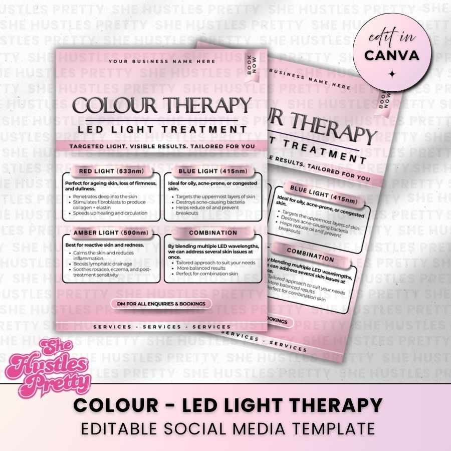 Colour Therapy LED Light Treatment Template for Social Media | White & Pink | For Beauty Professionals