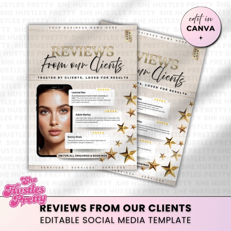 Client Review Template for Social Media | Golden Nude | For Beauty Professionals