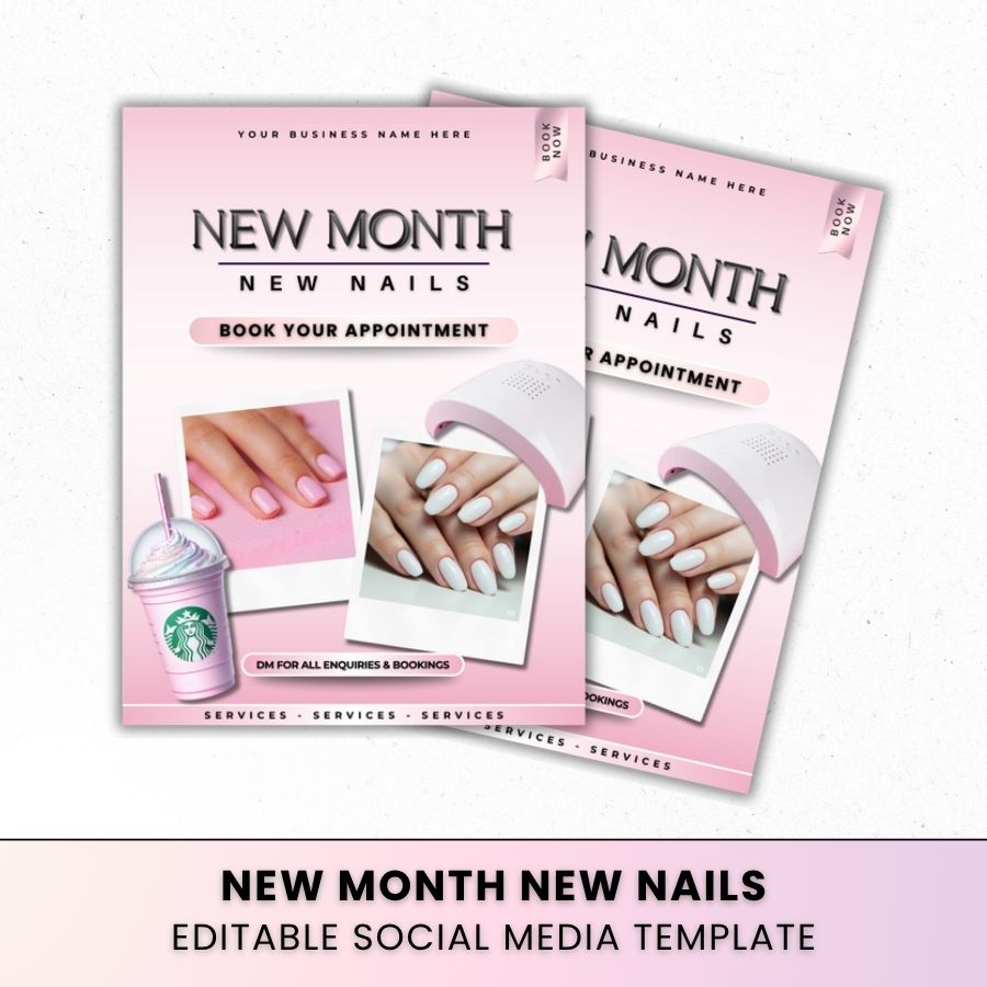Nail Month New Nails Template for Social Media | White & Pink | For Nail Technicians